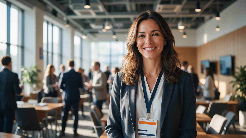 Conference attendee wearing a PVC name badge